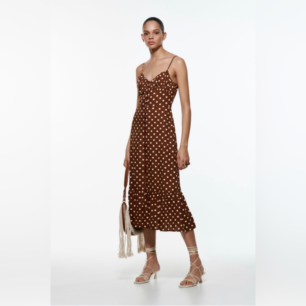 Zara Linen Blend Polka Dot Dress